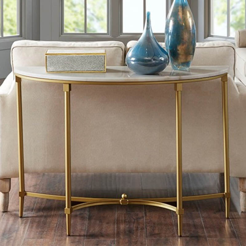 Modern Half Moon Console Table Stone Console Sofa Table in Gold