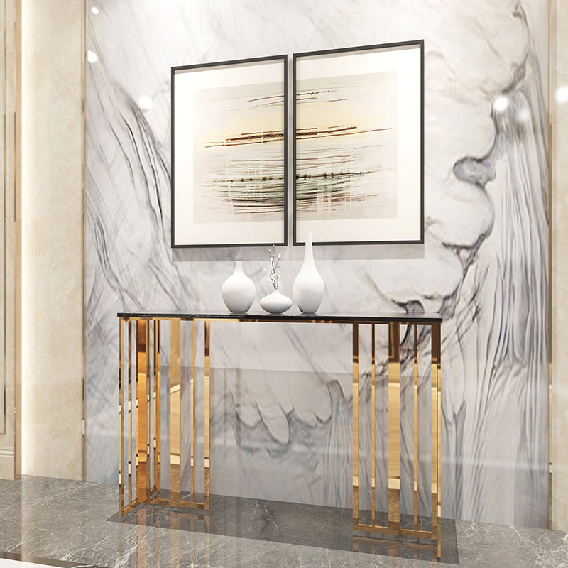 Glam Console Table Marble Rectangle Accent Table in Gold , 31.5 inch High