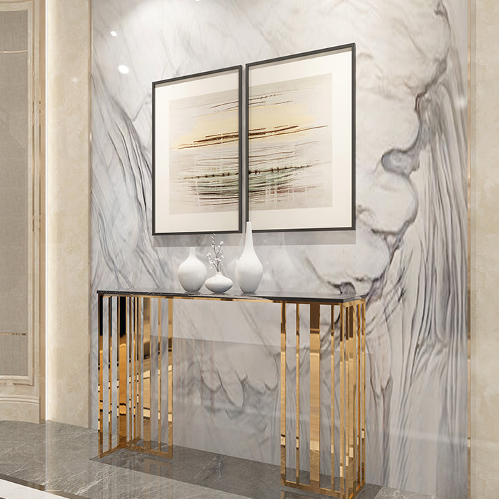 Glam Console Table Marble Rectangle Accent Table in Gold , 31.5 inch High