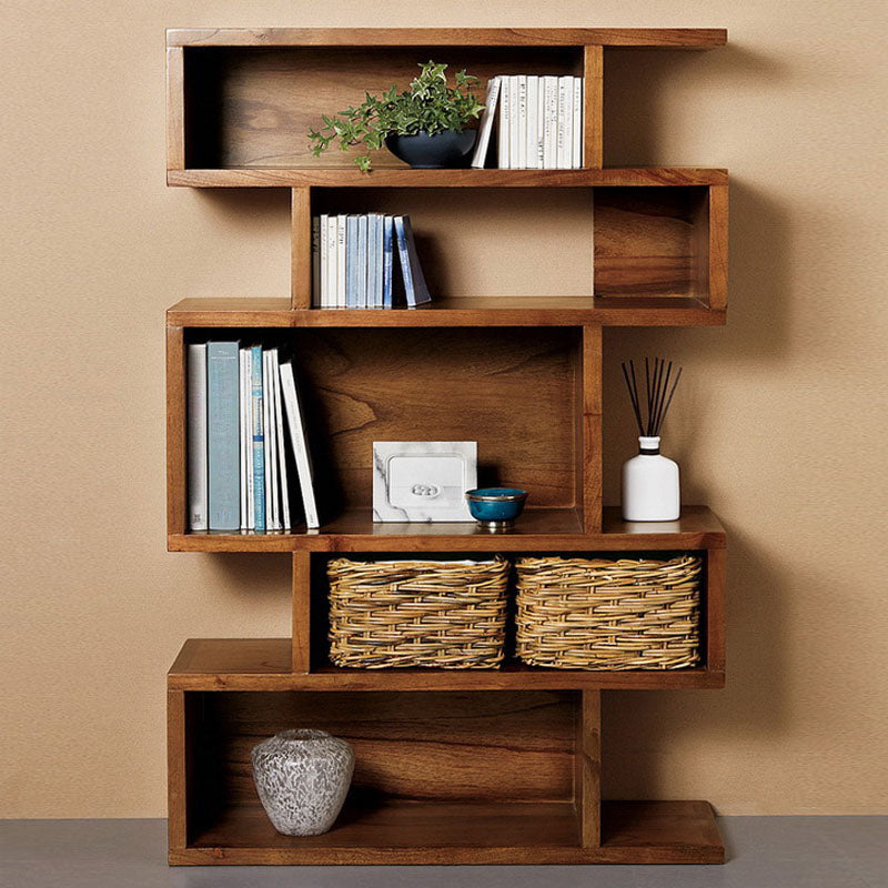 Geometric Closed Back Bookshelf Contemporary Wood Bookcase with Shelves