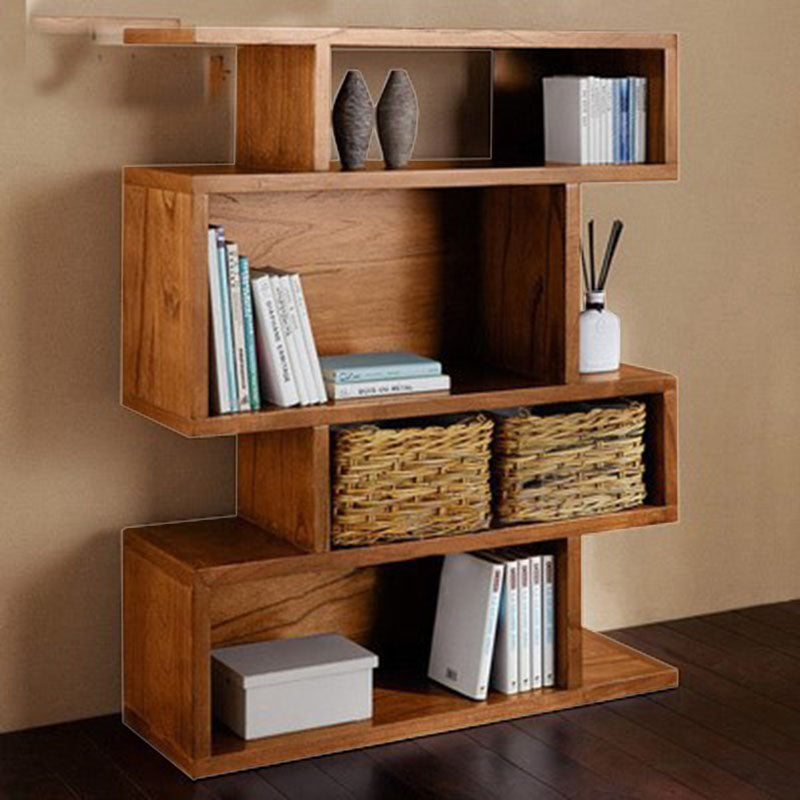 Geometric Closed Back Bookshelf Contemporary Wood Bookcase with Shelves