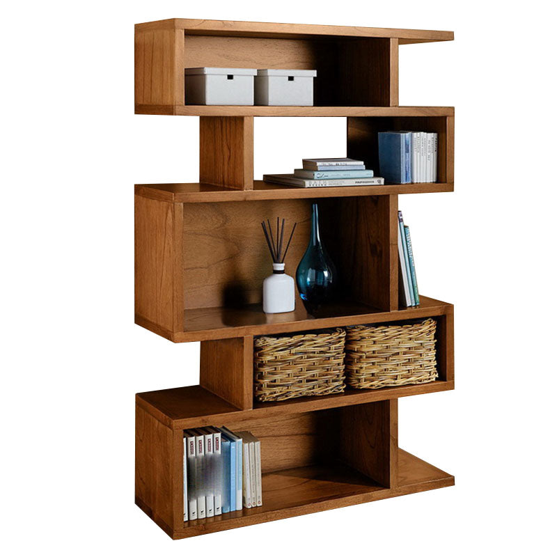 Geometric Closed Back Bookshelf Contemporary Wood Bookcase with Shelves