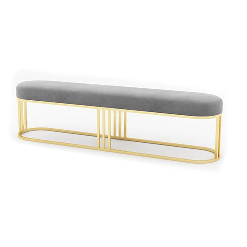 Glam Oval Seating Bench Cushioned Backless Entryway Bench with Metal Base