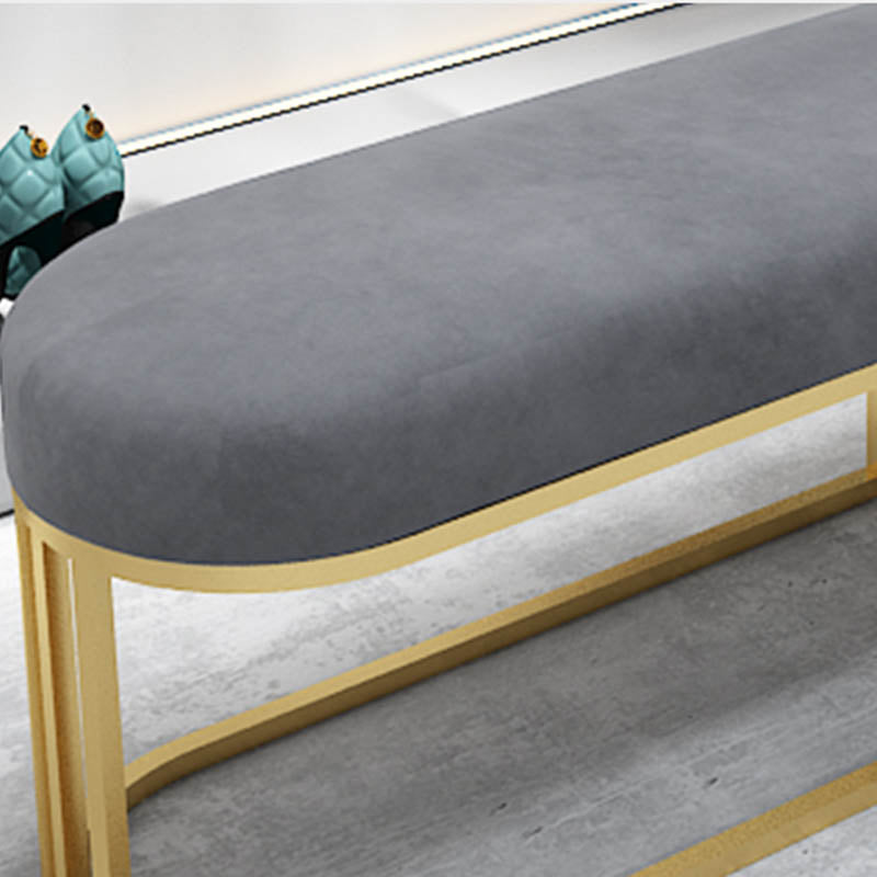 Glam Oval Seating Bench Cushioned Backless Entryway Bench with Metal Base