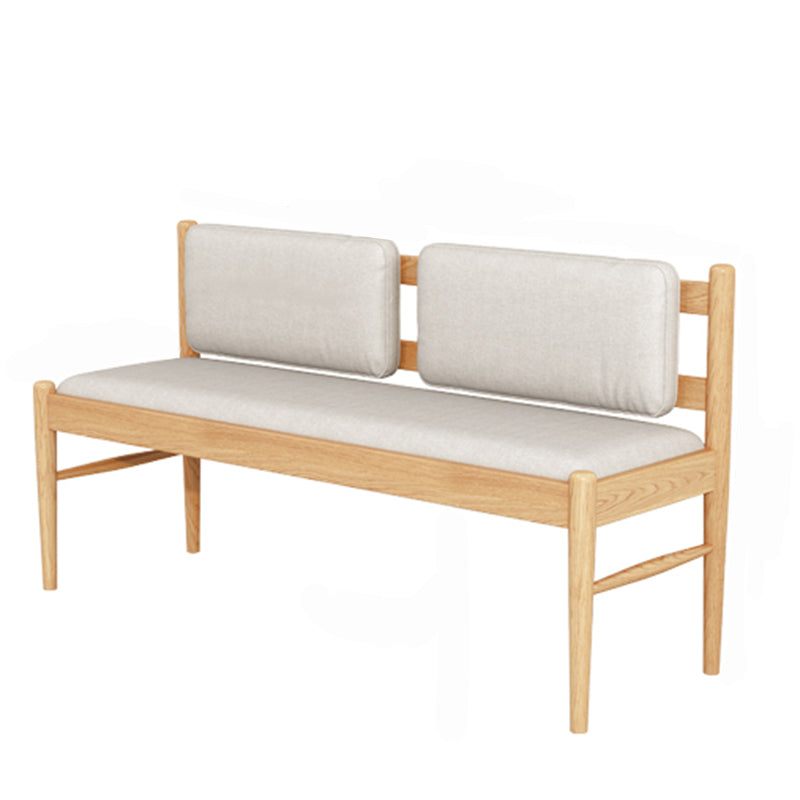 Contemporary Solid Wood Bench Cushioned Backrest Seating Bench with 4 Legs