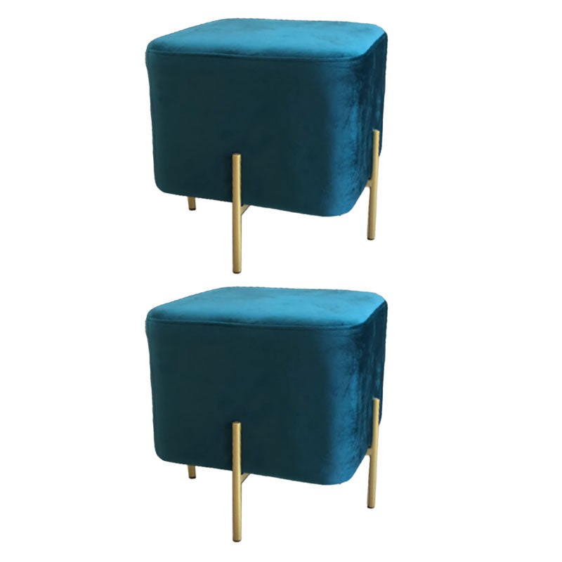 Modern Pouf Ottoman Velvet Upholstered Fade Resistant Square Ottoman with Metal Legs