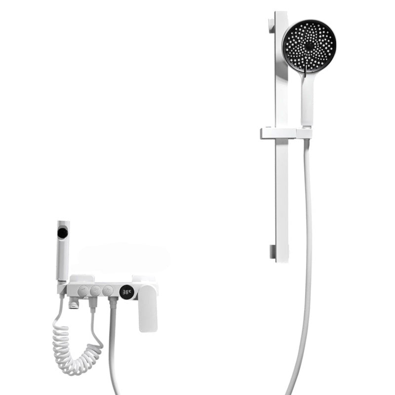 Round Shower Set White Wall Mounted Handshower Lever Handle Shower Hose Swivel Shower Set