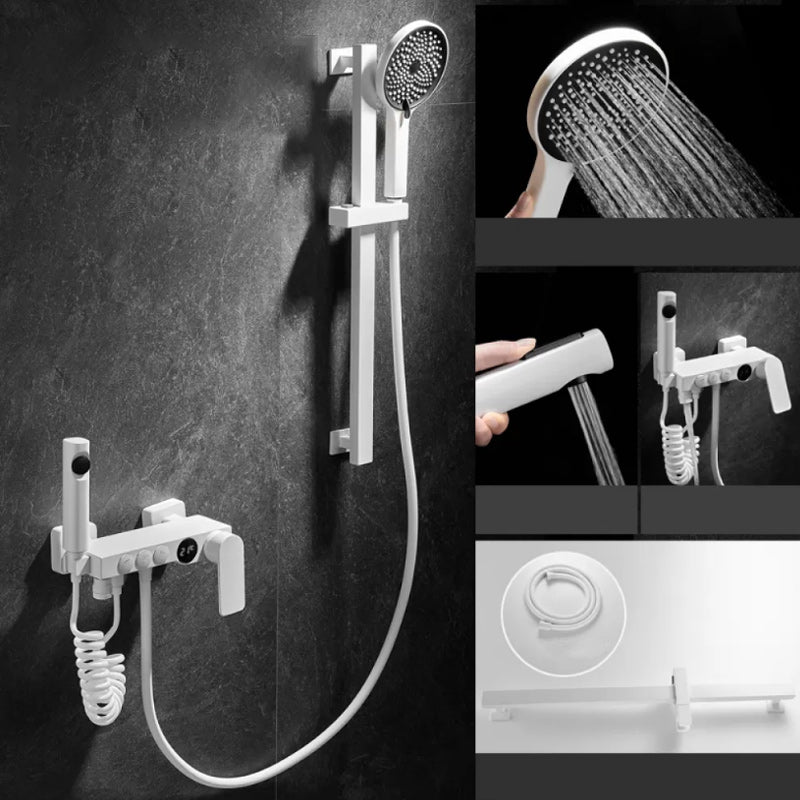 Round Shower Set White Wall Mounted Handshower Lever Handle Shower Hose Swivel Shower Set