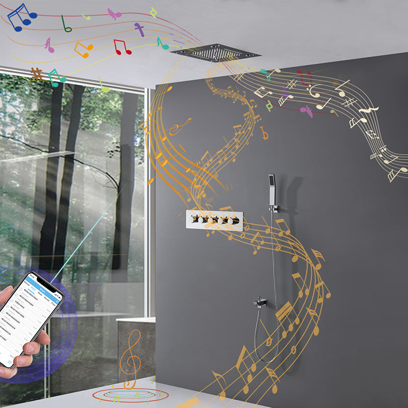 Stainless Steel Shower Set Adjustable Spray Pattern Square Ceiling Mount Shower System