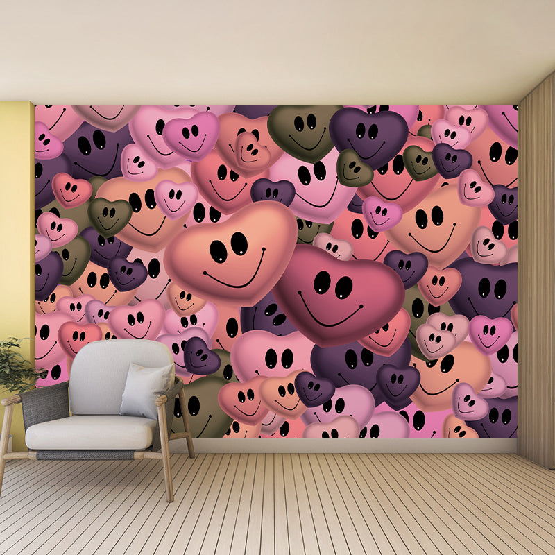 Illustration Stain Resistant Mural Heart Pattern Living Room Wall Mural