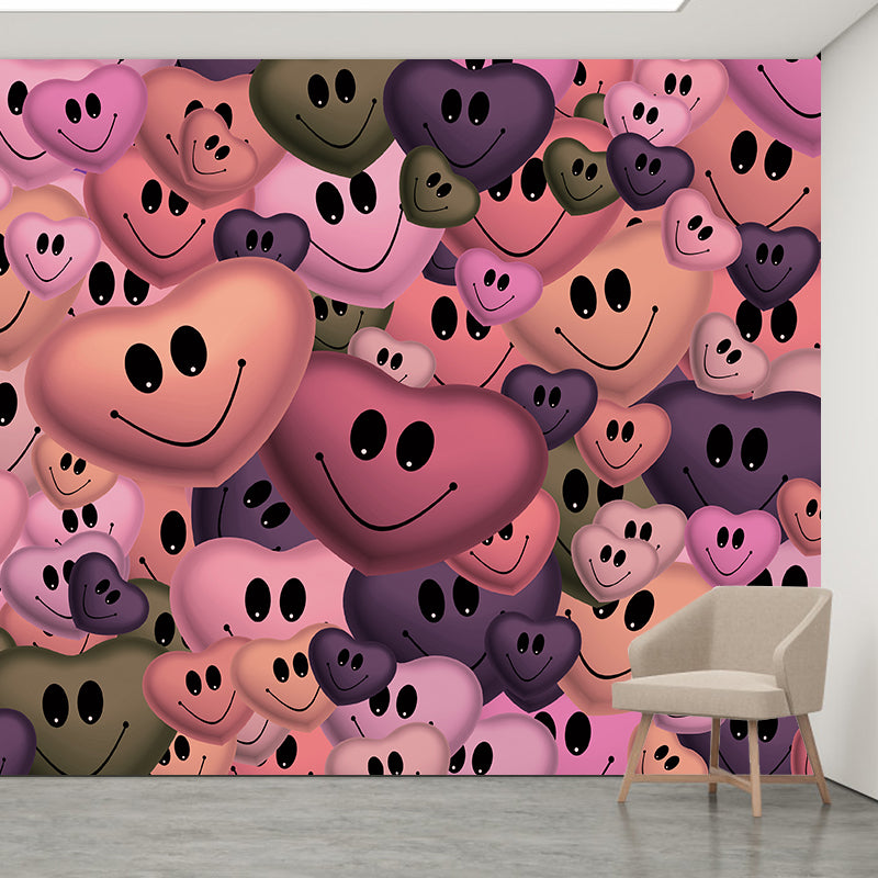 Illustration Stain Resistant Mural Heart Pattern Living Room Wall Mural