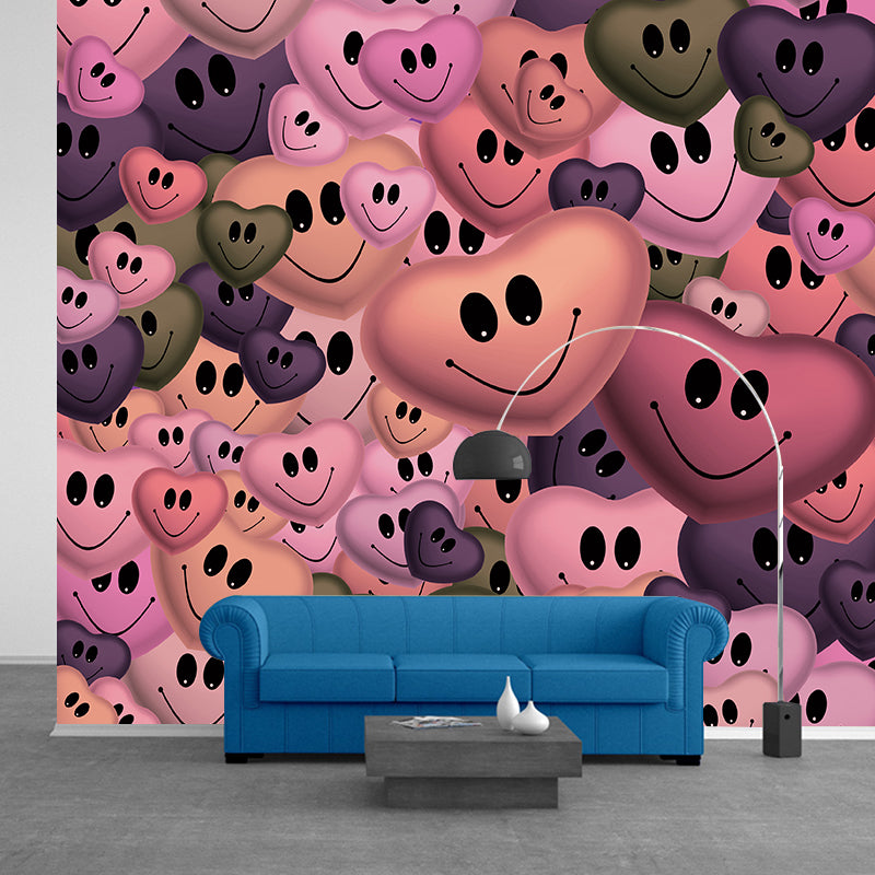 Illustration Stain Resistant Mural Heart Pattern Living Room Wall Mural