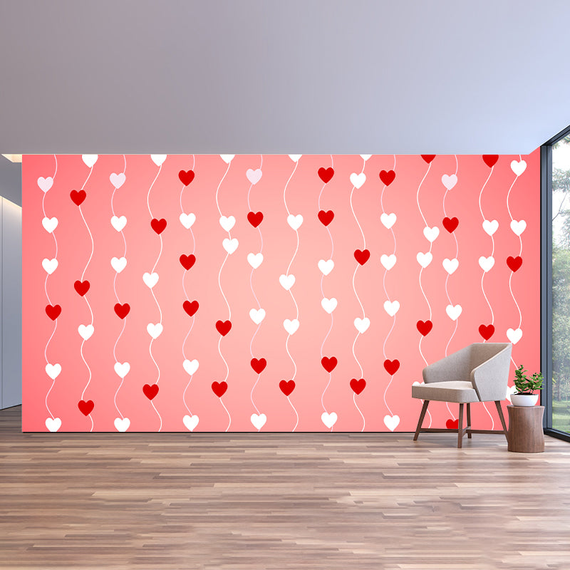 Illustration Stain Resistant Mural Heart Pattern Living Room Wall Mural