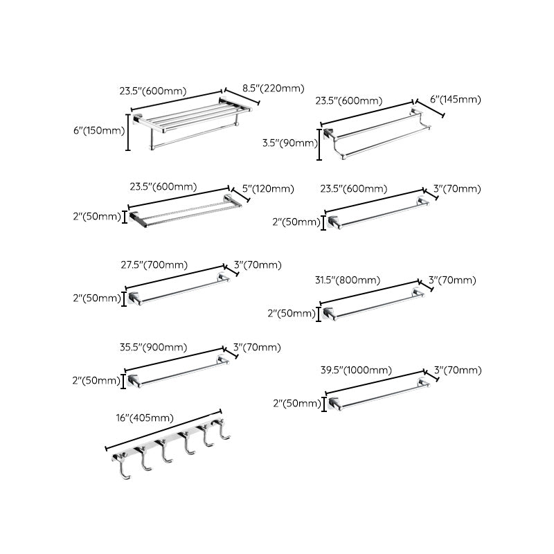 Polished Chrome Modernism Bathroom Accessory Set Bath Shelf/ Towel Bar/Robe Hooks Included