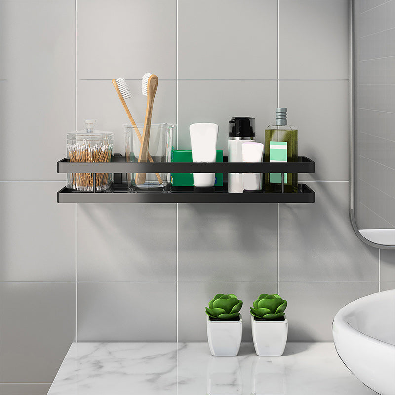 2 Piece Bath Shelf in Matte Black Metal Bathroom Hardware Set