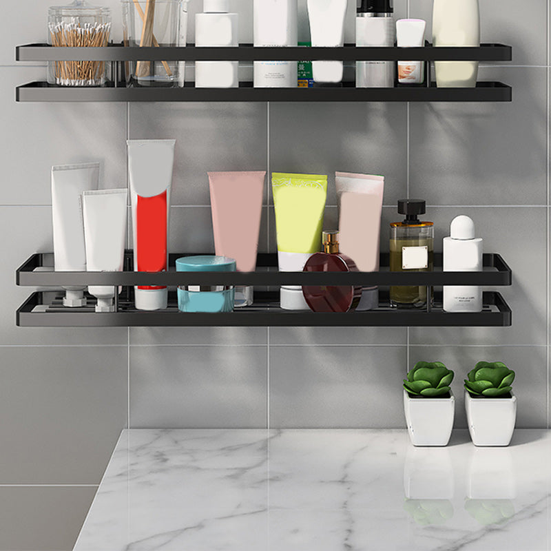 2 Piece Bath Shelf in Matte Black Metal Bathroom Hardware Set