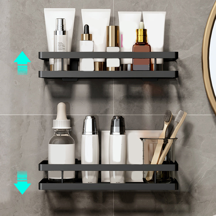 2 Piece Bath Shelf in Matte Black Metal Bathroom Hardware Set
