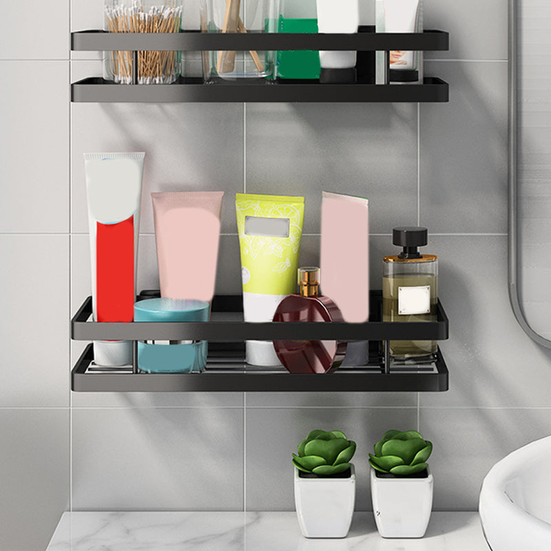 2 Piece Bath Shelf in Matte Black Metal Bathroom Hardware Set