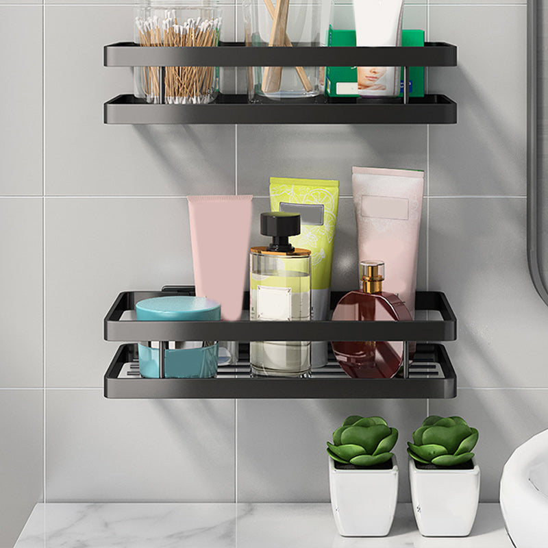 2 Piece Bath Shelf in Matte Black Metal Bathroom Hardware Set