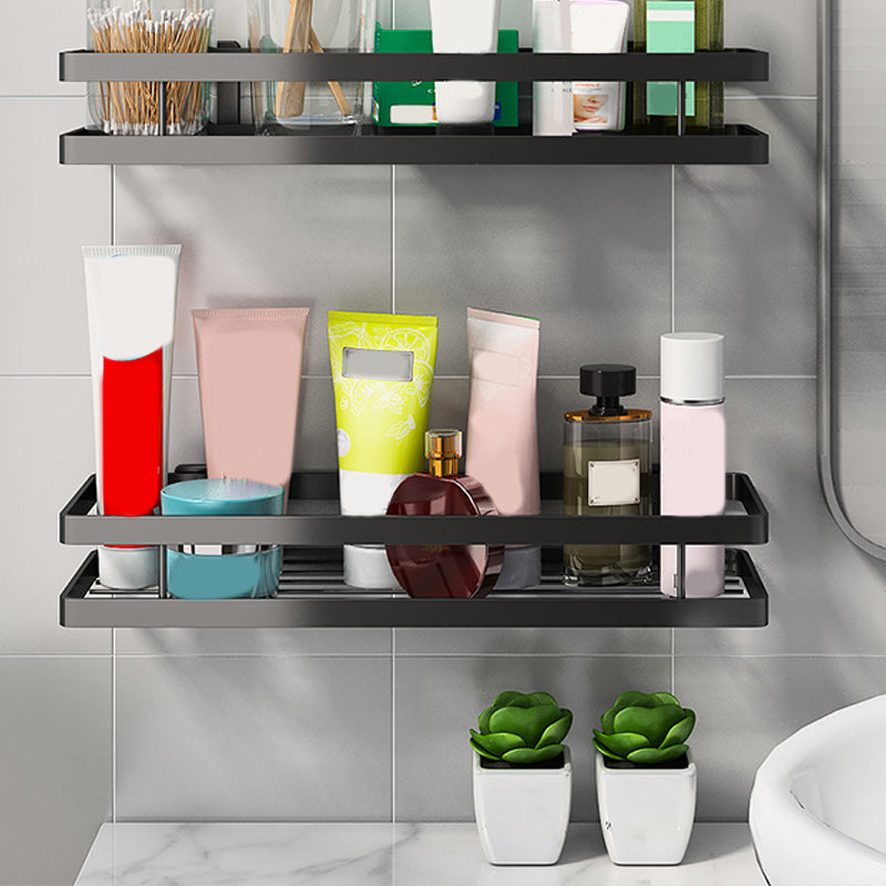 2 Piece Bath Shelf in Matte Black Metal Bathroom Hardware Set