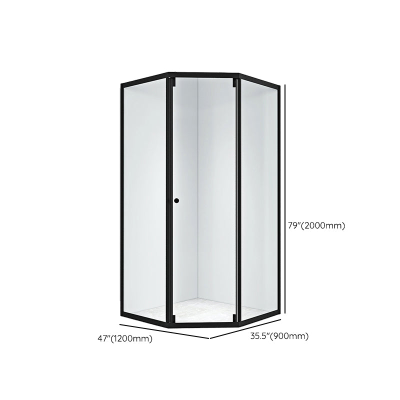 Black Framed Shower Enclosure Corner Single Sliding Shower Stall With Door Handles