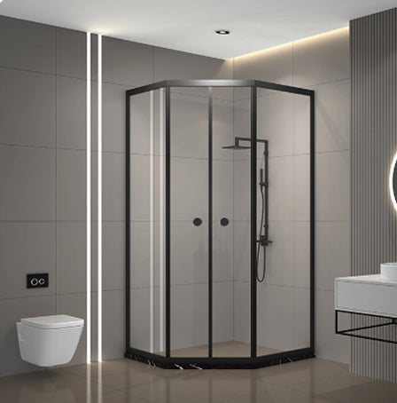Neo-Angle Clear Tempered Shower Enclosure Framed Double Sliding Shower Kit
