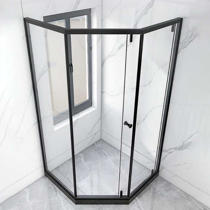 Single Sliding Neo-Angle Shower Enclosure Tempered Glass Stainless Steel Shower Stall