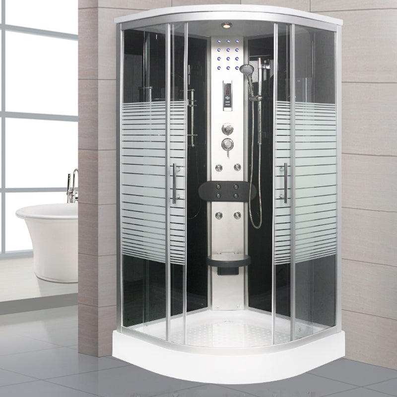 Double Sliding Shower Stall Round Shower Stall with Light and Towel Bar