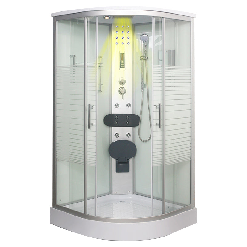 Double Sliding Shower Stall Round Shower Stall with Light and Towel Bar