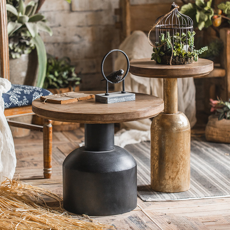 Rustic Corner Table Solid Wood Round Pedestal Side End Table