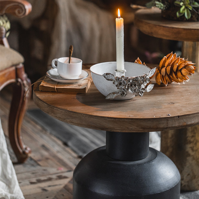 Rustic Corner Table Solid Wood Round Pedestal Side End Table