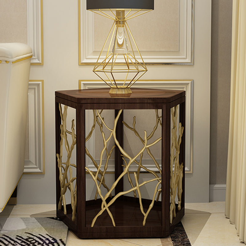 15" Wide Glam Corner Table Solid Wood Gold Accent Side Table