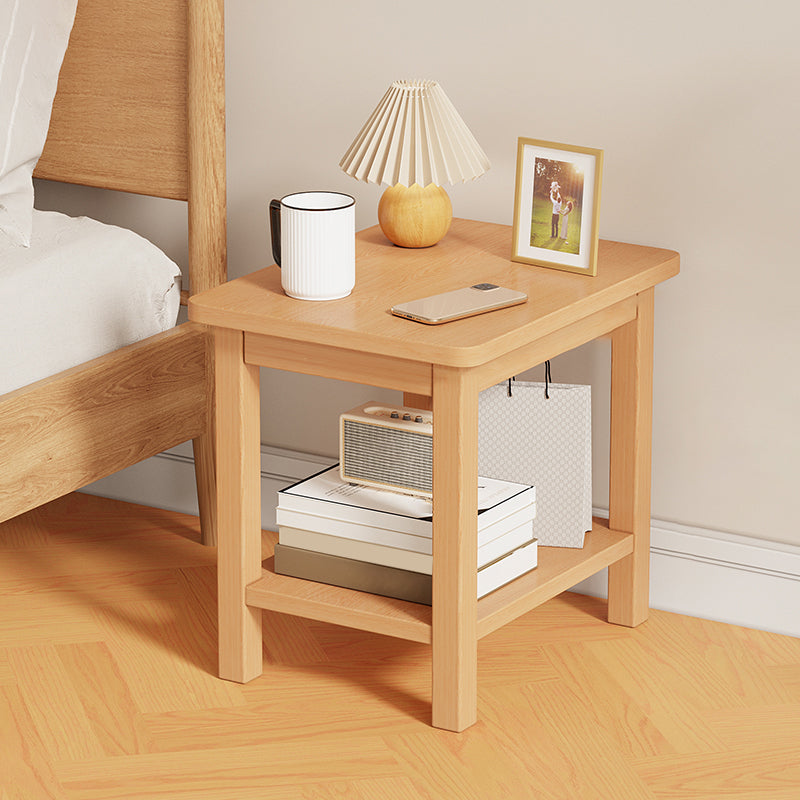 Modernistic Side Table Double Tier Wood Accent Side Table with Shelf