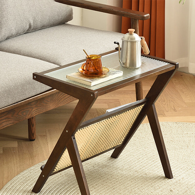 Modernistic Rectangular Accent Side Table Wood and Glass Side Table