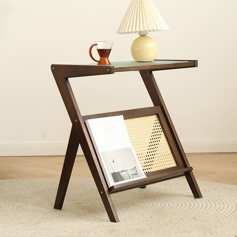 Modernistic Rectangular Accent Side Table Wood and Glass Side Table