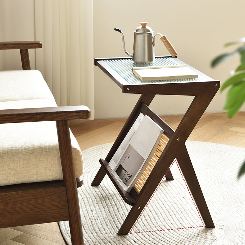 Modernistic Rectangular Accent Side Table Wood and Glass Side Table