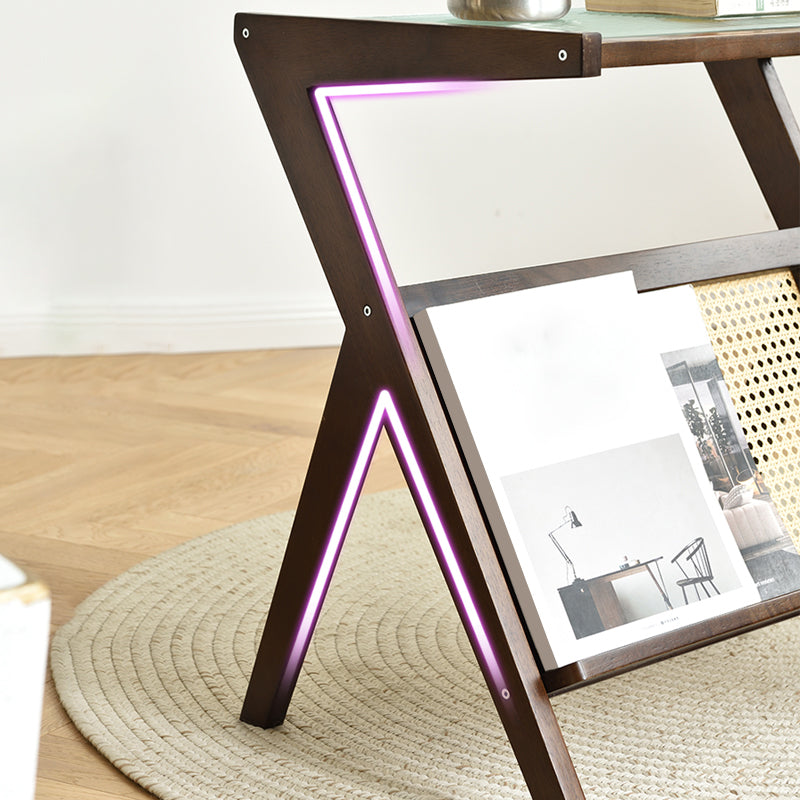 Modernistic Rectangular Accent Side Table Wood and Glass Side Table