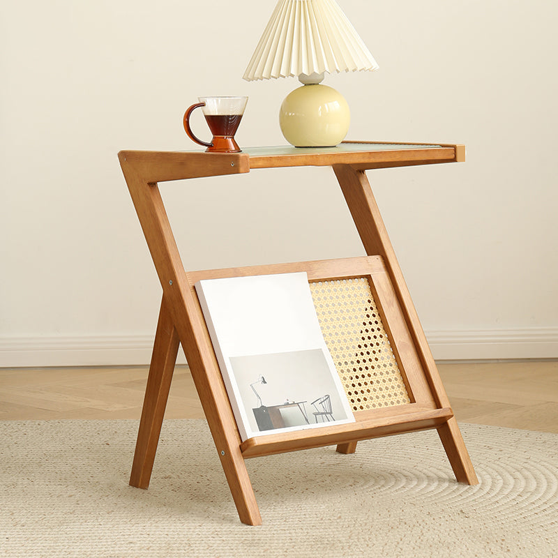 Modernistic Rectangular Accent Side Table Wood and Glass Side Table