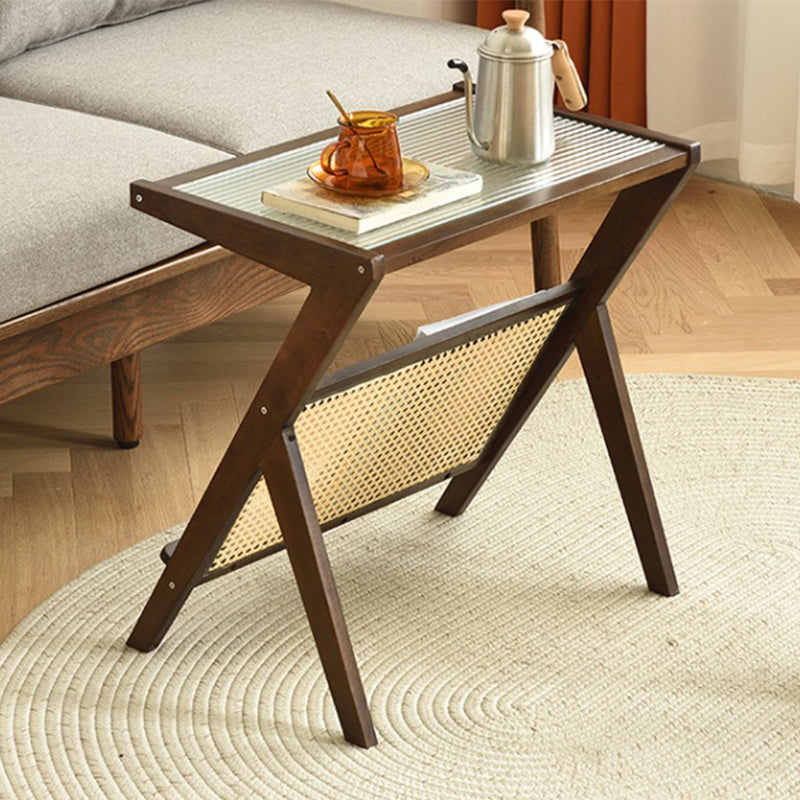 Modernistic Rectangular Accent Side Table Wood and Glass Side Table