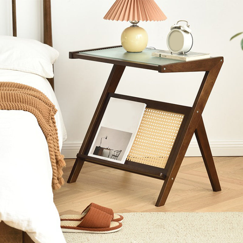 Modernistic Rectangular Accent Side Table Wood and Glass Side Table