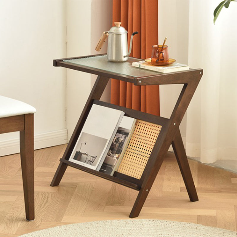 Modernistic Rectangular Accent Side Table Wood and Glass Side Table
