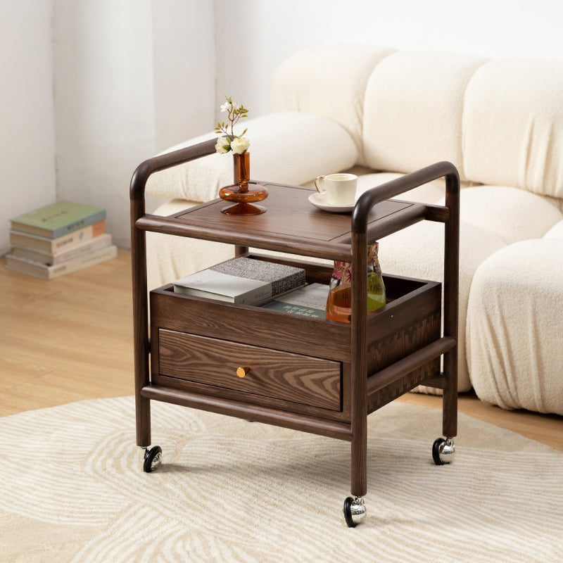 Modernistic Corner Table with Storage Rectangular Double Tier Living Room End Table