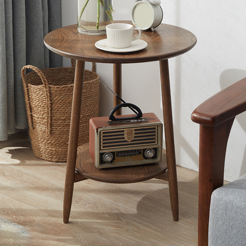 Modernistic Corner Table with Storage Round Double Tier Living Room End Table