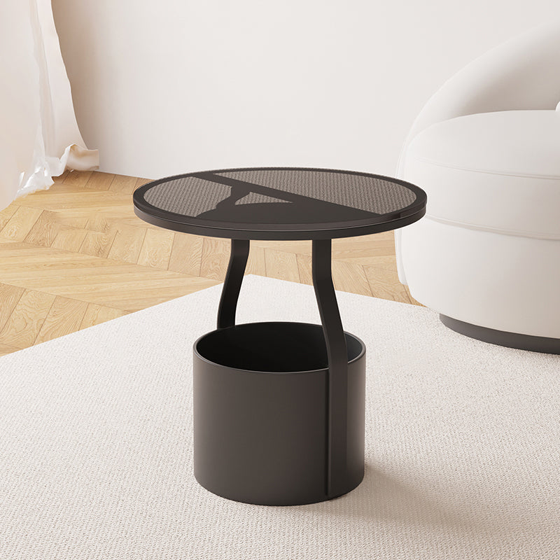 Modern 19.68-inch Tall Metal Abstract Side Table Round Top End Table with Storage