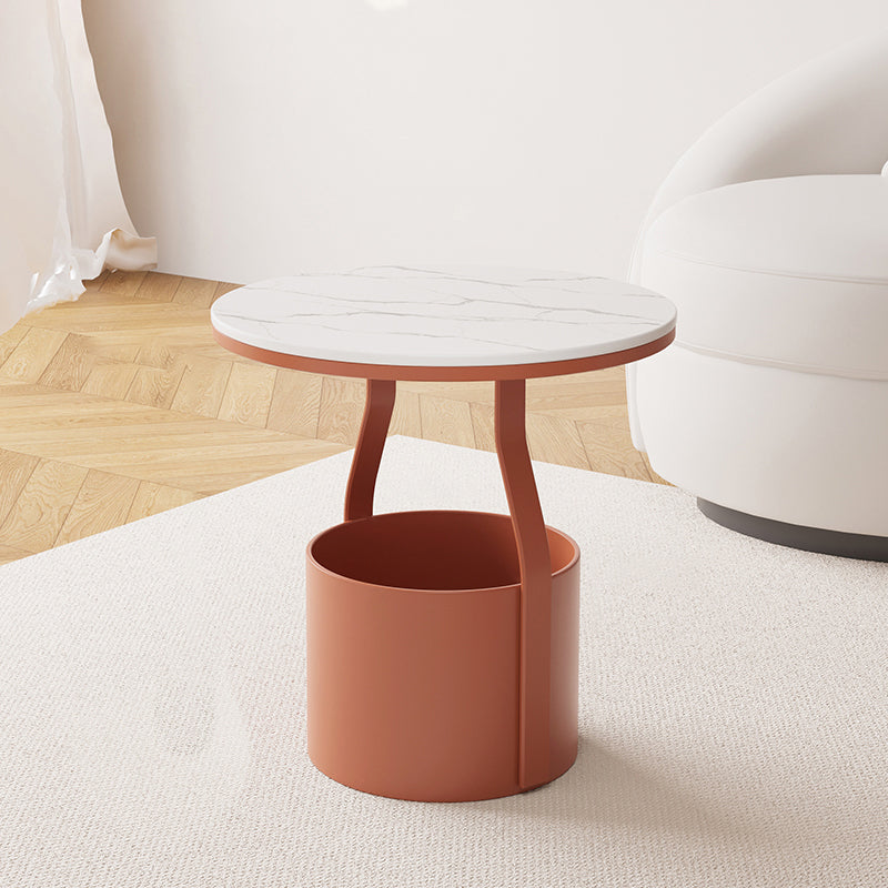 Modern 19.68-inch Tall Metal Abstract Side Table Round Top End Table with Storage