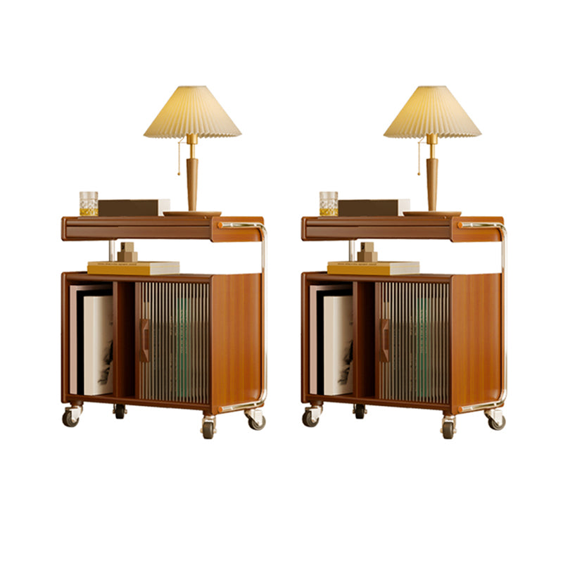 Mid Century Modern Side Table Double Tier Wood Accent Side Table with Shelf