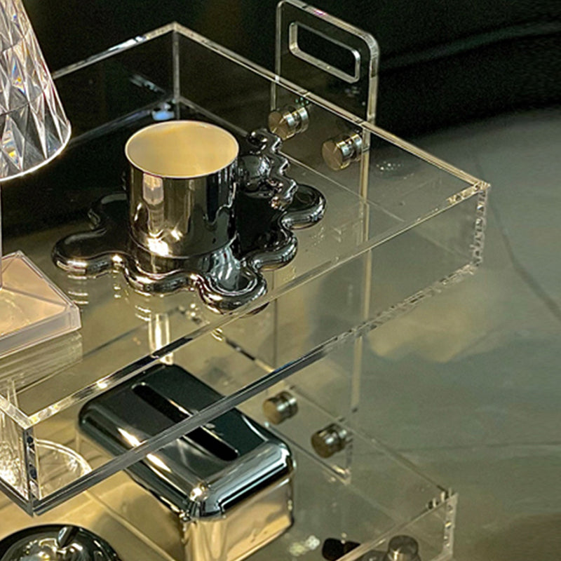 Ultra-Modern Plastic Rectangular End Table Double Tier Corner Table with Storage