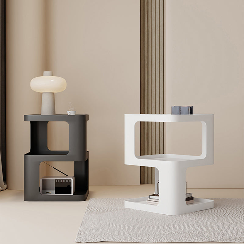 Ultra-Modern Side End Snack Table with Metal Shelves Bedroom Side Table