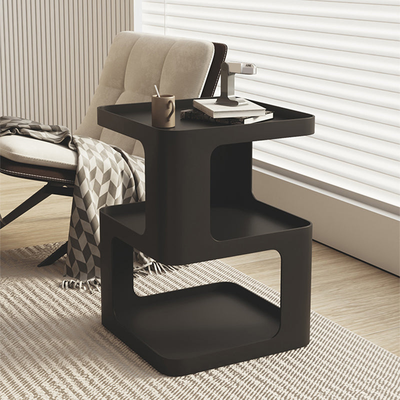 Ultra-Modern Side End Snack Table with Metal Shelves Bedroom Side Table