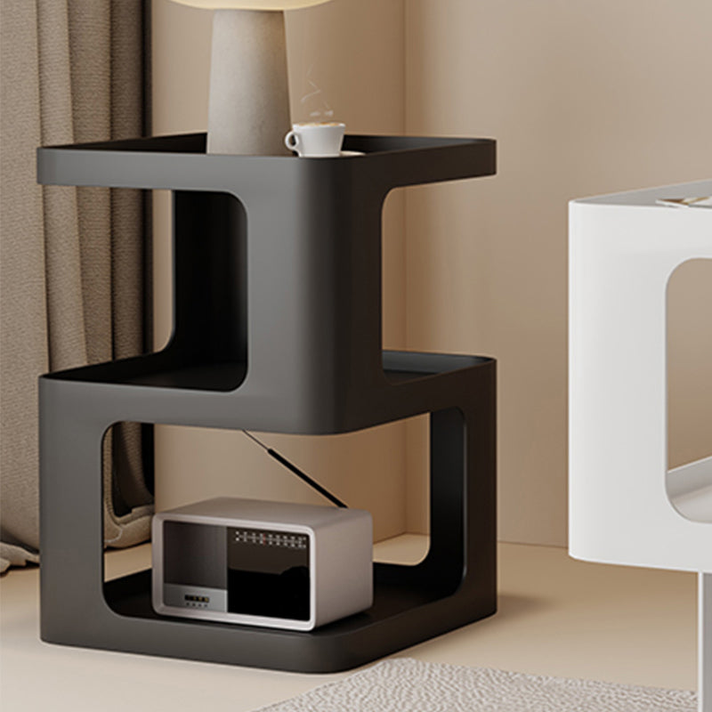 Ultra-Modern Side End Snack Table with Metal Shelves Bedroom Side Table